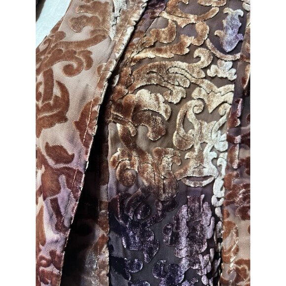 Sundance Burnout Velvet Open Front Jacket Silk Blend Baroque Pattern Size 14 XL - Picture 9 of 9